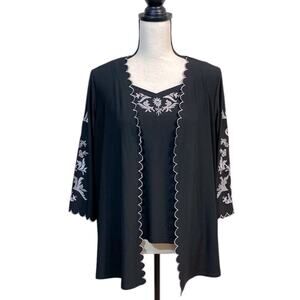 Antthony Original Black and White Jersey Embroidered Top and Cardigan Set Small